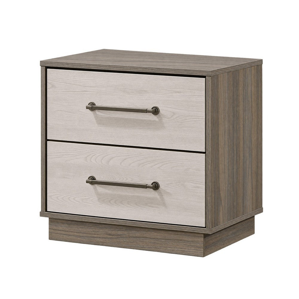 King Bedroom Set, Storage Gray and Nickel, 3 Piece Set with 2 Nightstands