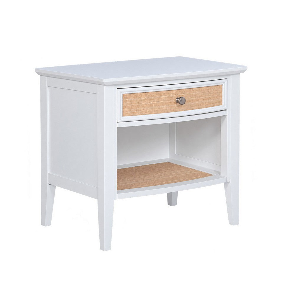 Queen Bedroom Set, White and Beige, 2 Piece Set with Nightstand