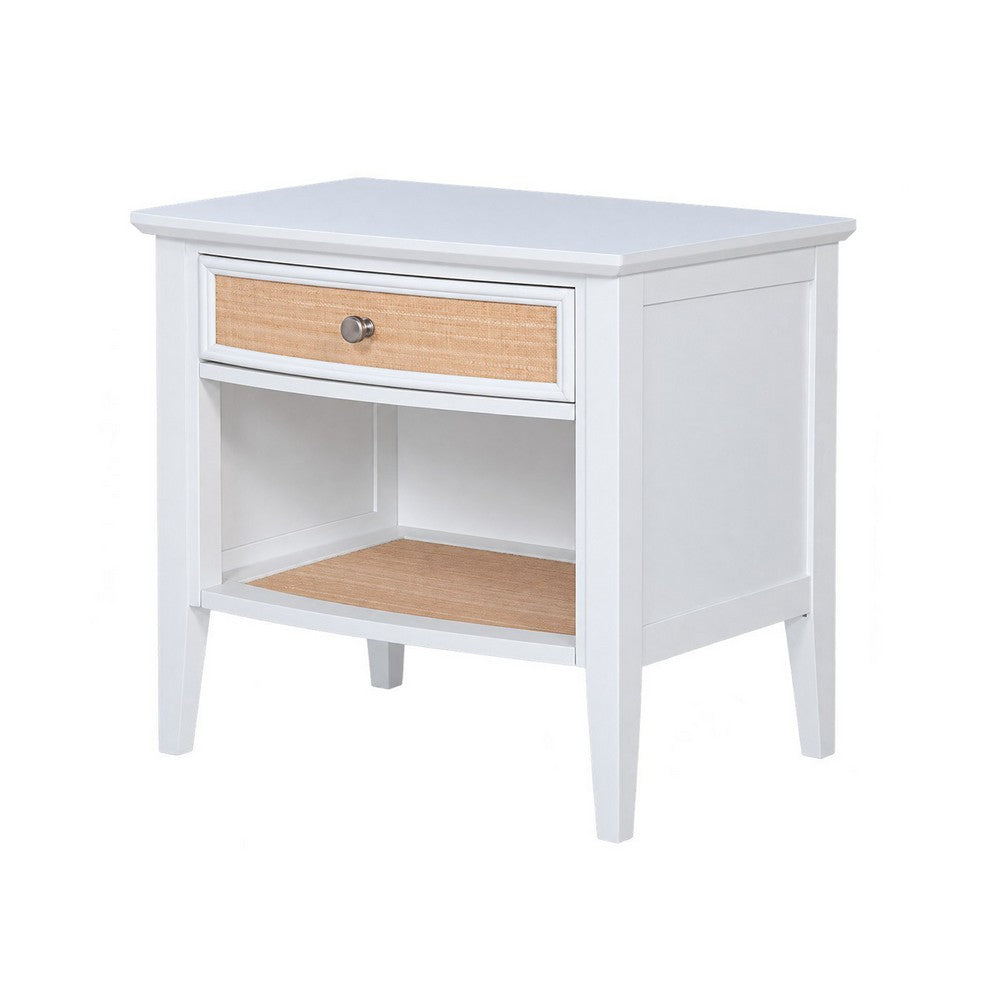 Queen Bedroom Set, White and Beige, 2 Piece Set with Nightstand