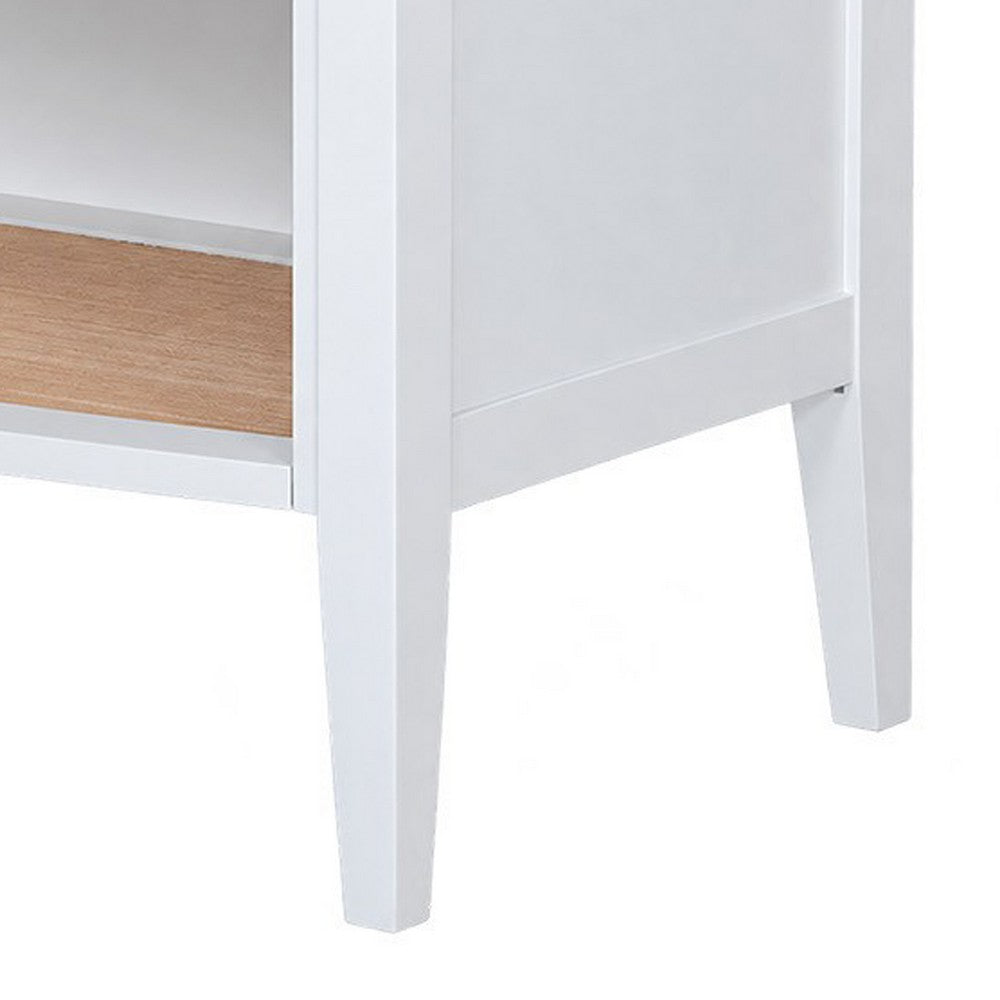 Queen Bedroom Set, White and Beige, 2 Piece Set with Nightstand