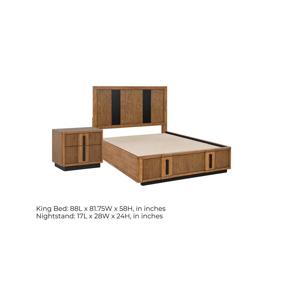 King Bedroom Set, Storage, Brown and Black, 2 Piece Set with Nightstand