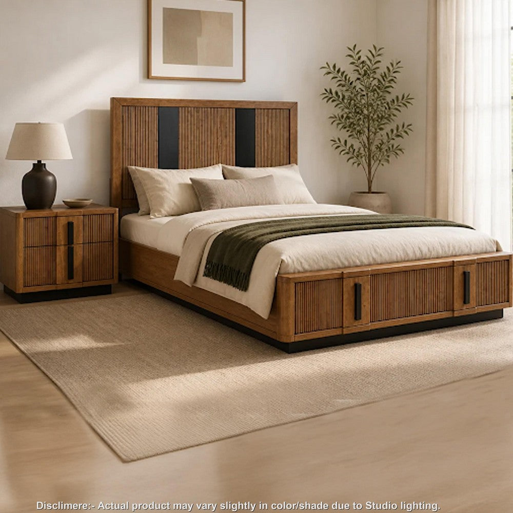 King Bedroom Set, Storage, Brown and Black, 2 Piece Set with Nightstand