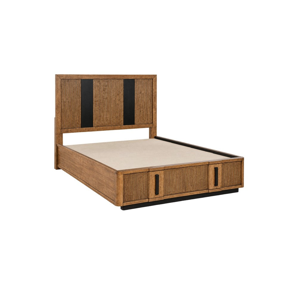 King Bedroom Set, Brown and Black, 3 Piece Set with 2 Nightstands