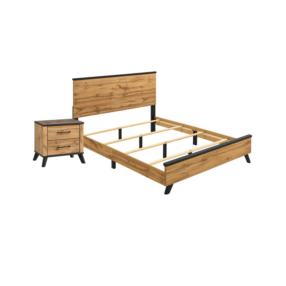 Queen Bedroom Set, Black, Dark Brown, 2 Piece Set with Nightstand