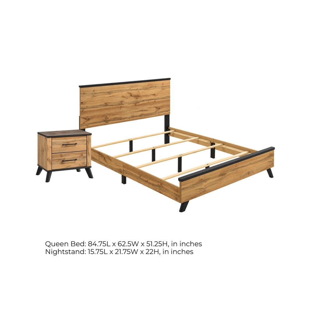 Queen Bedroom Set, Black, Dark Brown, 2 Piece Set with Nightstand
