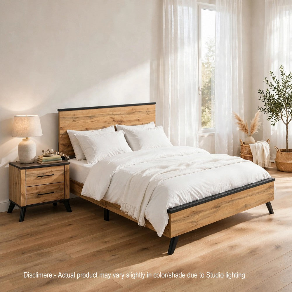 Queen Bedroom Set, Black, Dark Brown, 2 Piece Set with Nightstand