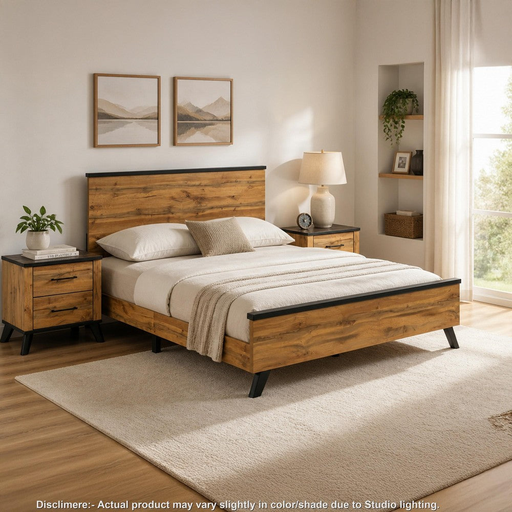 Queen Bedroom Set, Black, Dark Brown, 3 Piece Set with 2 Nightstands
