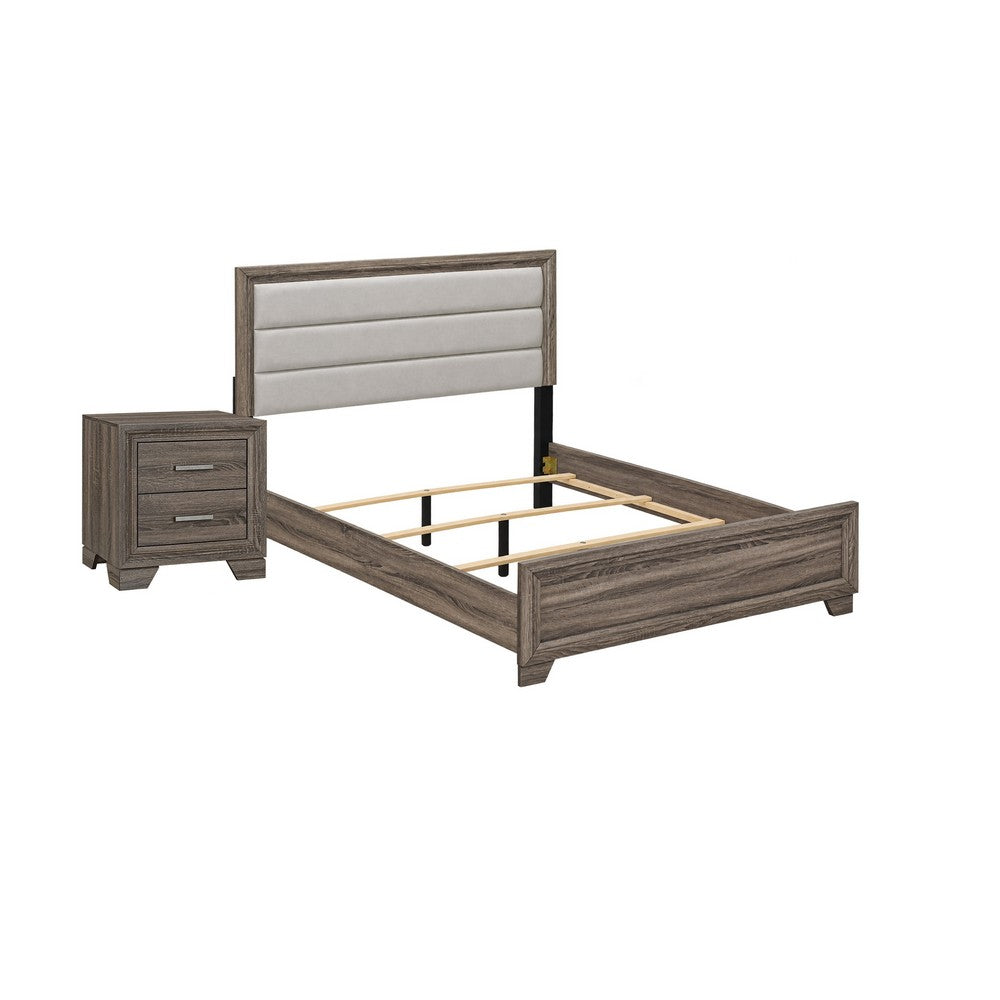 Queen Bedroom Set, Oak Brown, Silver, 2 Piece Set with Nightstand