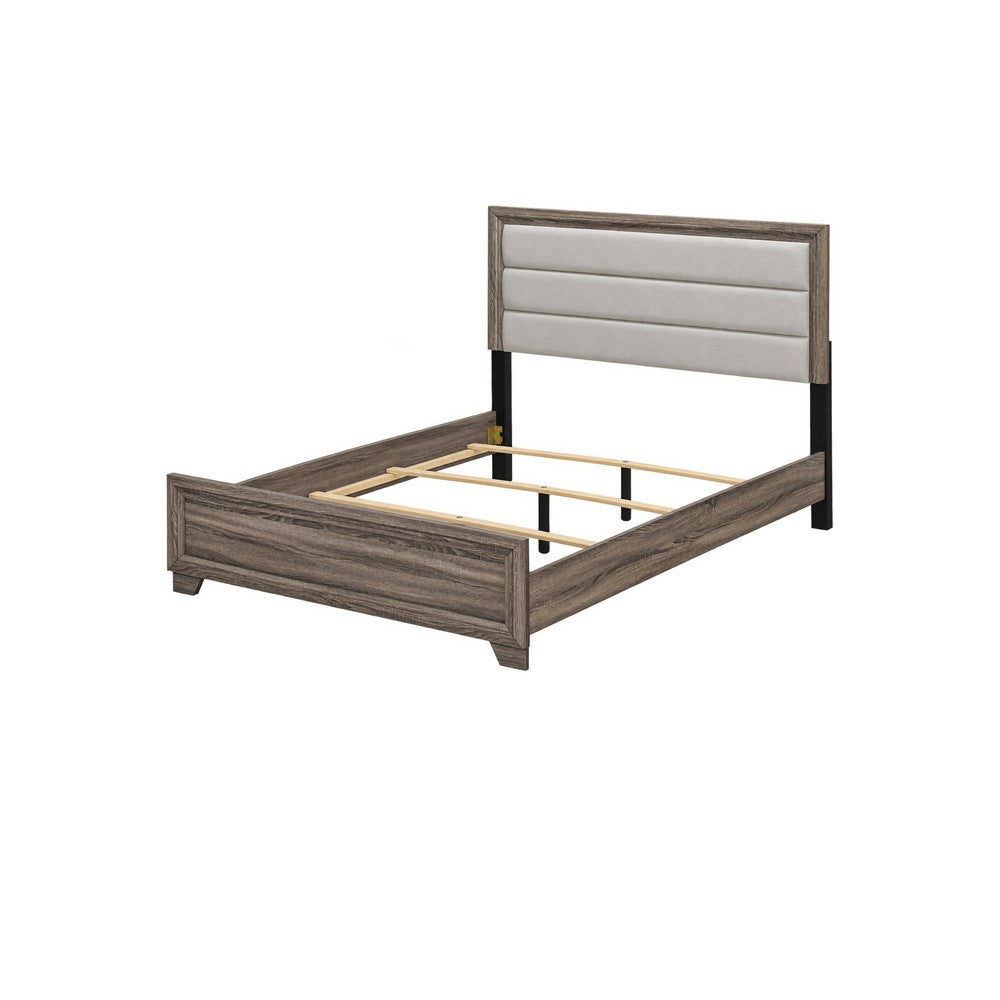 Queen Bedroom Set, Oak Brown, Silver, 2 Piece Set with Nightstand