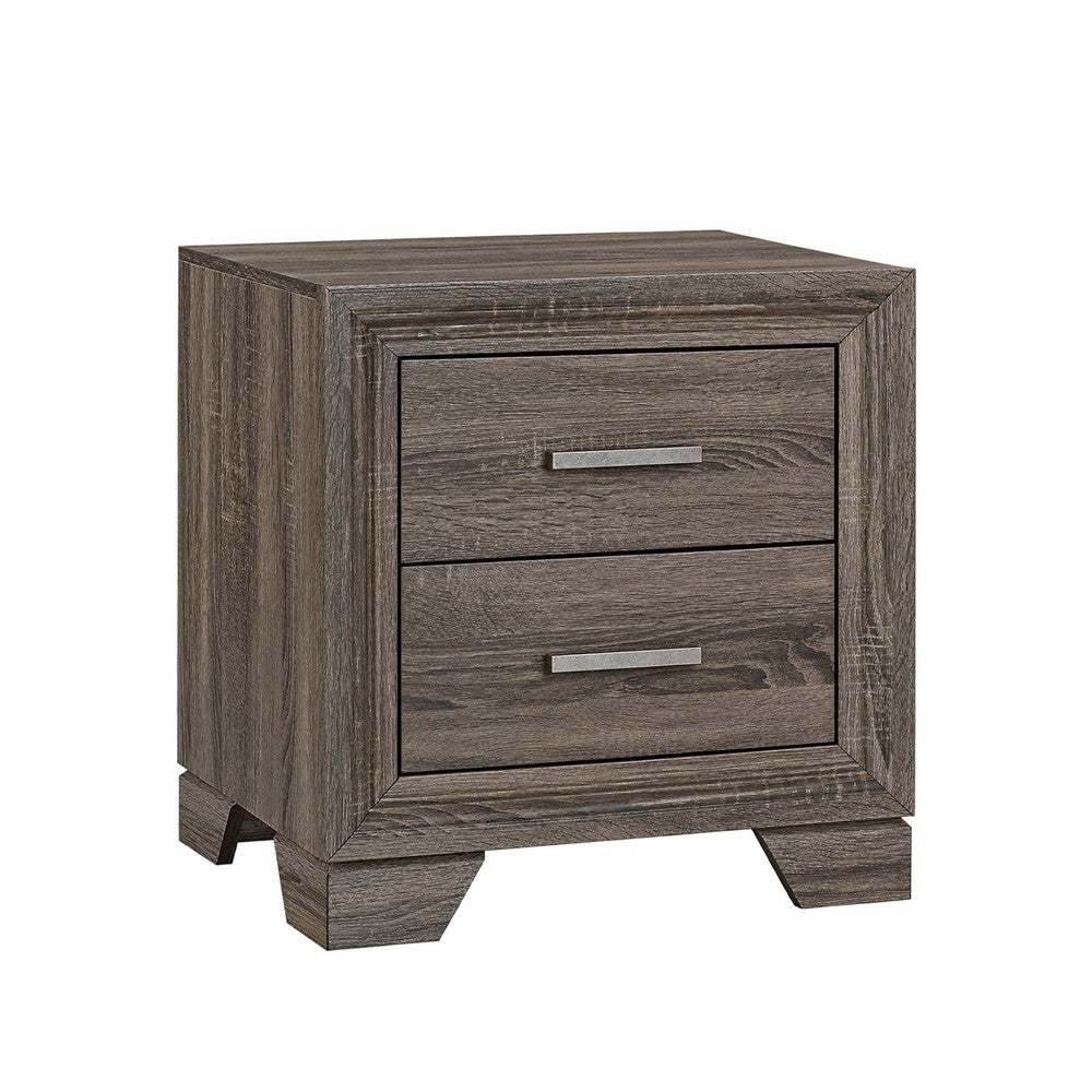 Queen Bedroom Set, Oak Brown, Silver, 2 Piece Set with Nightstand