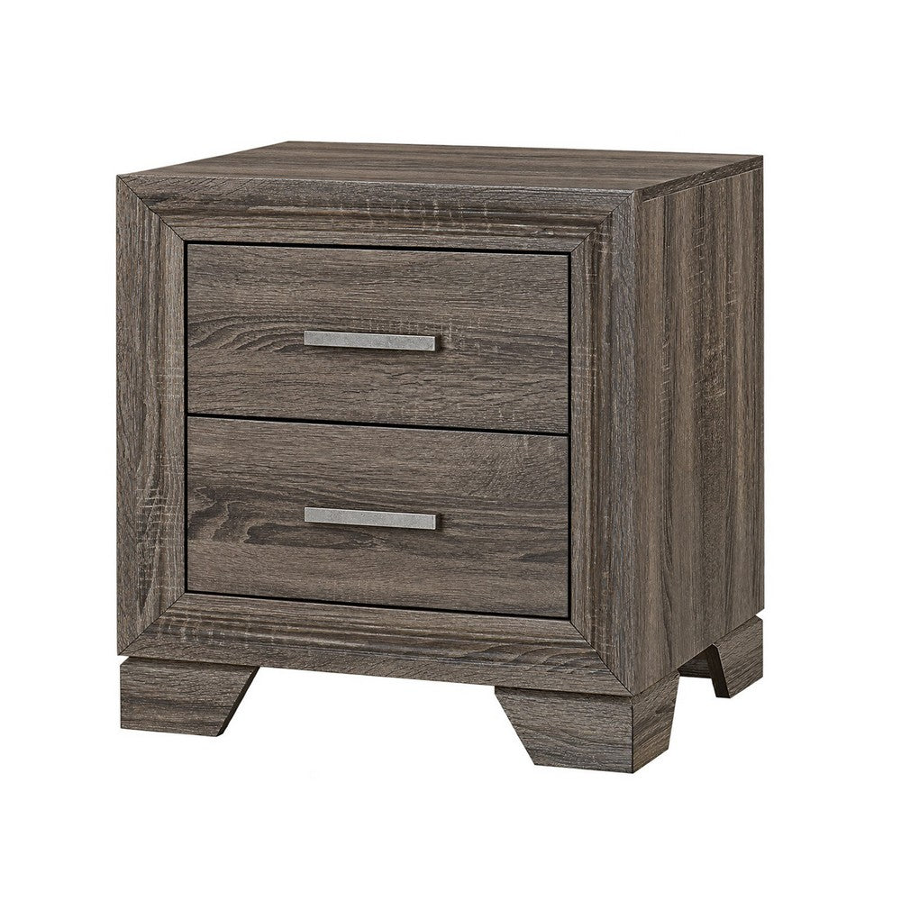 Queen Bedroom Set, Oak Brown, Silver, 2 Piece Set with Nightstand