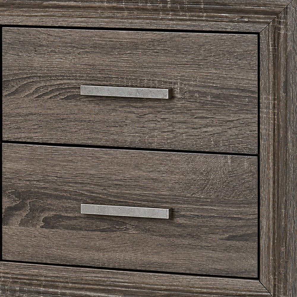 Queen Bedroom Set, Oak Brown, Silver, 2 Piece Set with Nightstand