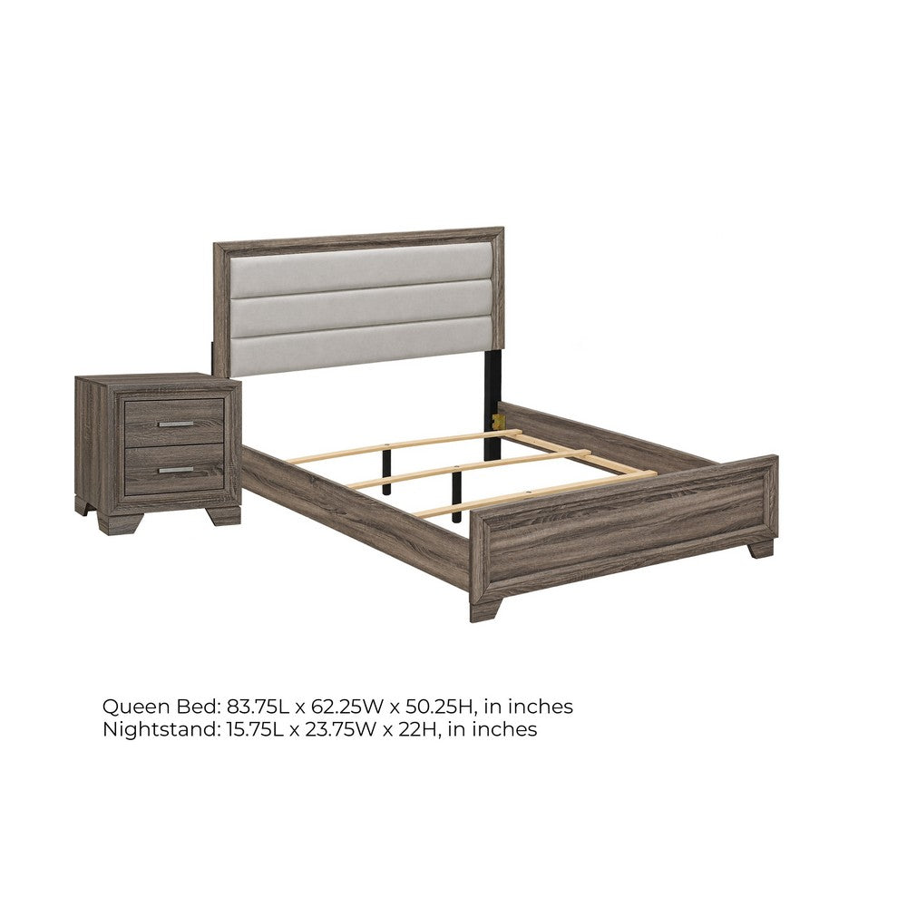 Queen Bedroom Set, Oak Brown, Silver, 2 Piece Set with Nightstand