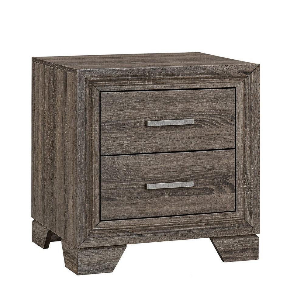 Queen Bedroom Set, Oak Brown, Silver, 3 Piece Set with 2 Nightstands