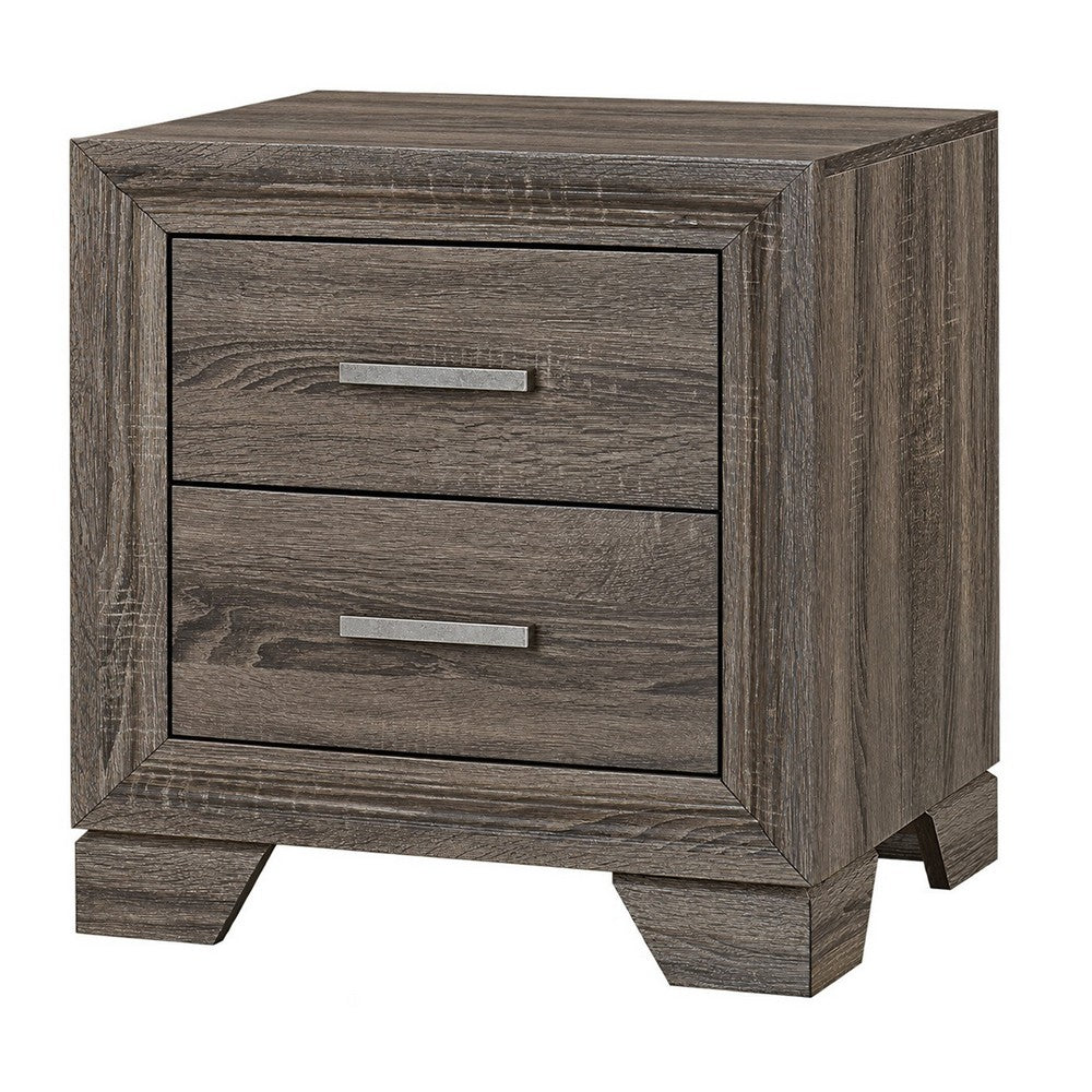 Queen Bedroom Set, Oak Brown, Silver, 3 Piece Set with 2 Nightstands