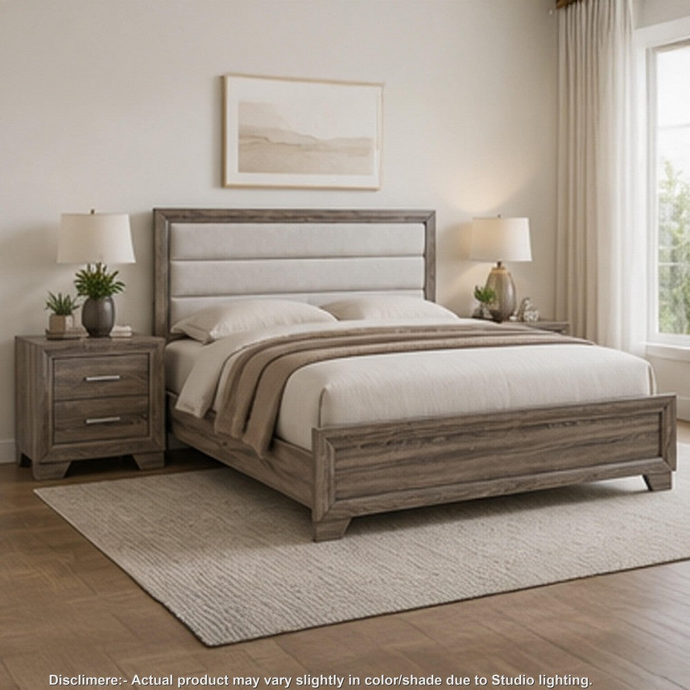 Queen Bedroom Set, Oak Brown, Silver, 3 Piece Set with 2 Nightstands
