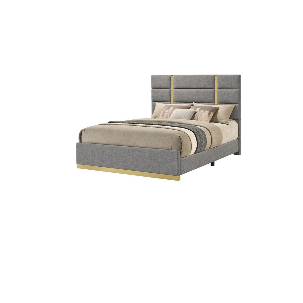Queen Bedroom Set, Gray, Gold,  White, 3 Piece Set with 2 Nightstands