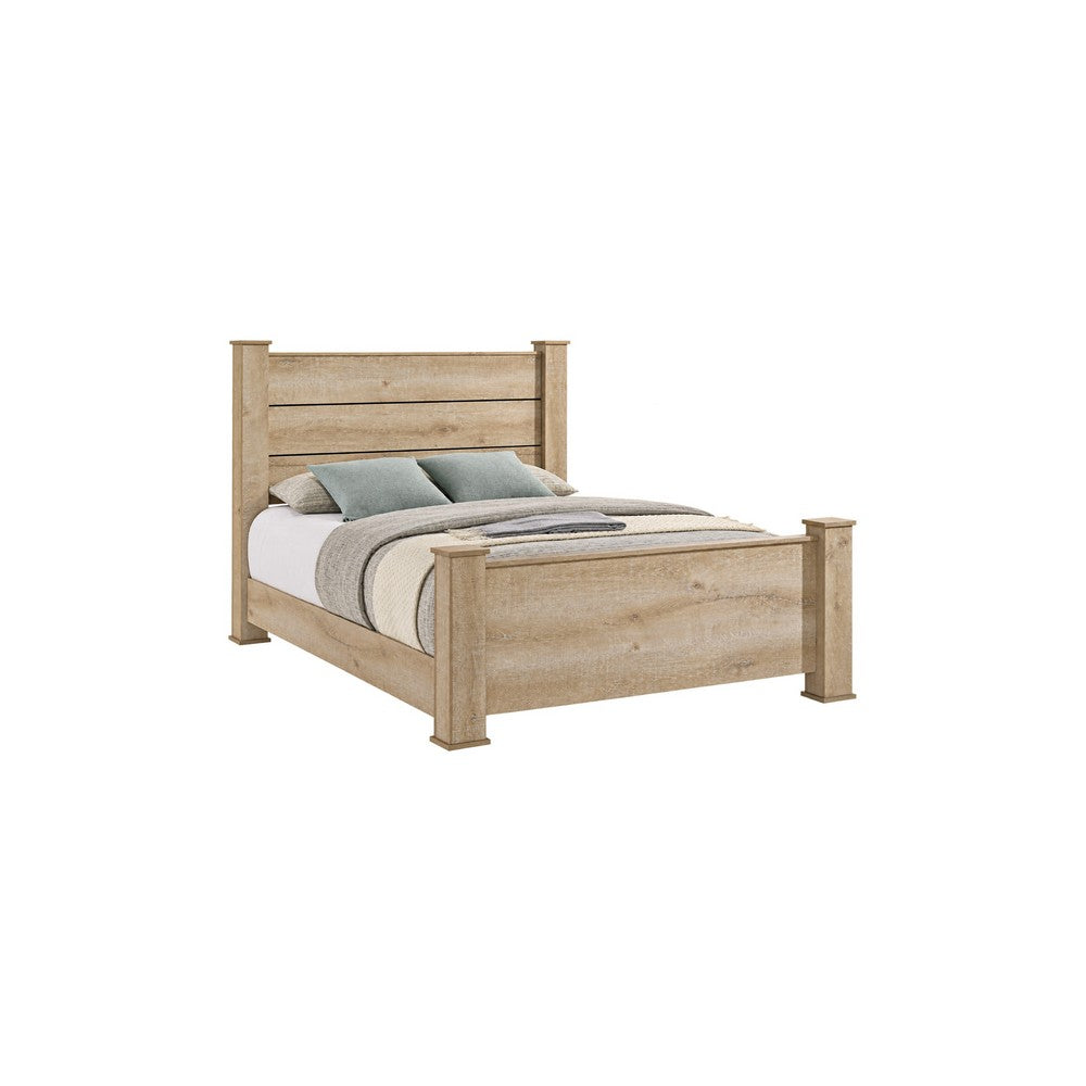 Queen Bedroom Set, Oak Beige and Black, 2 Piece Set with Nightstand