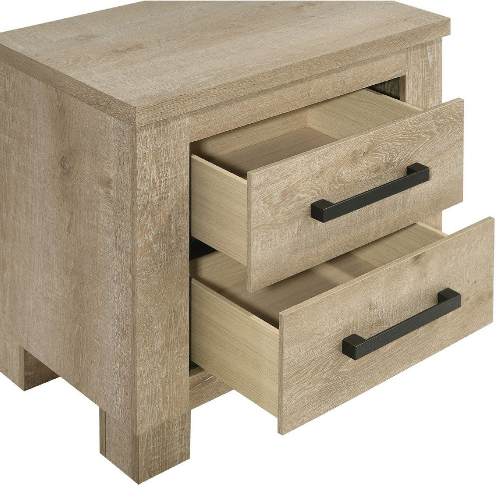 Queen Bedroom Set, Oak Beige and Black, 2 Piece Set with Nightstand