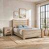 Queen Bedroom Set, Oak Beige and Black, 2 Piece Set with Nightstand