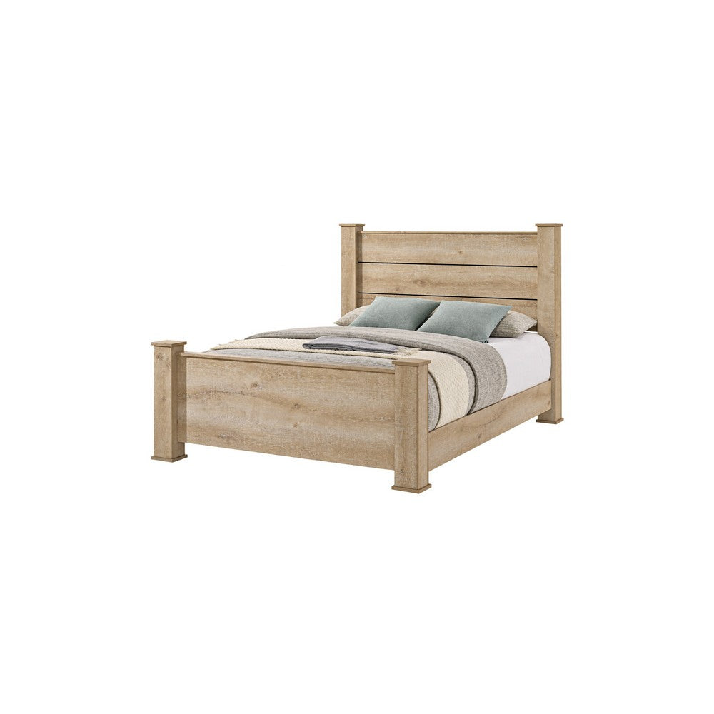 Queen Bedroom Set, Oak Beige and Black, 3 Piece Set with 2 Nightstands