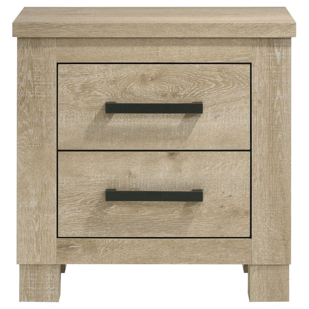 Queen Bedroom Set, Oak Beige and Black, 3 Piece Set with 2 Nightstands