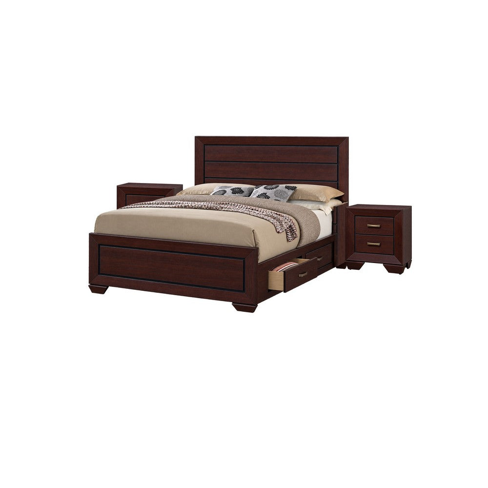 King Bedroom Set, Storage Design, Brown, 3 Piece Set with 2 Nightstands