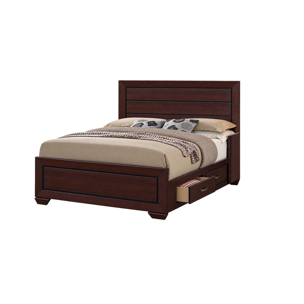 King Bedroom Set, Storage Design, Brown, 3 Piece Set with 2 Nightstands