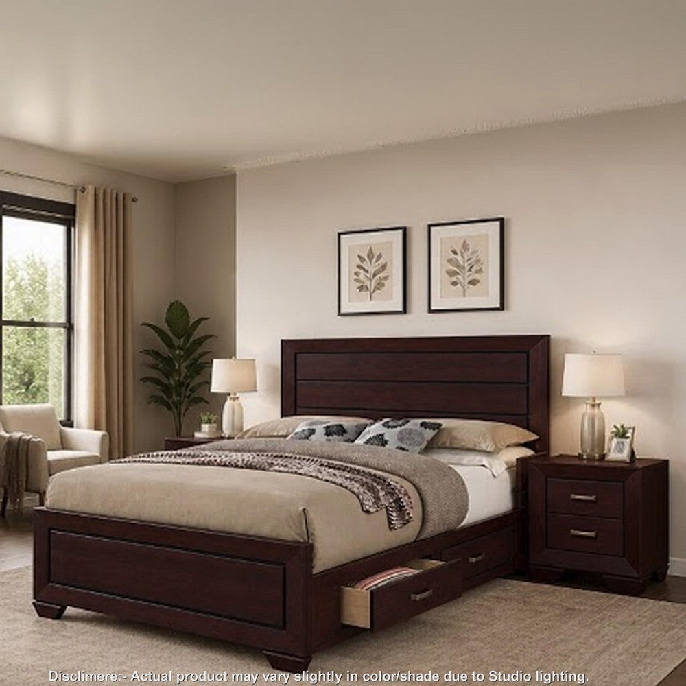 King Bedroom Set, Storage Design, Brown, 3 Piece Set with 2 Nightstands