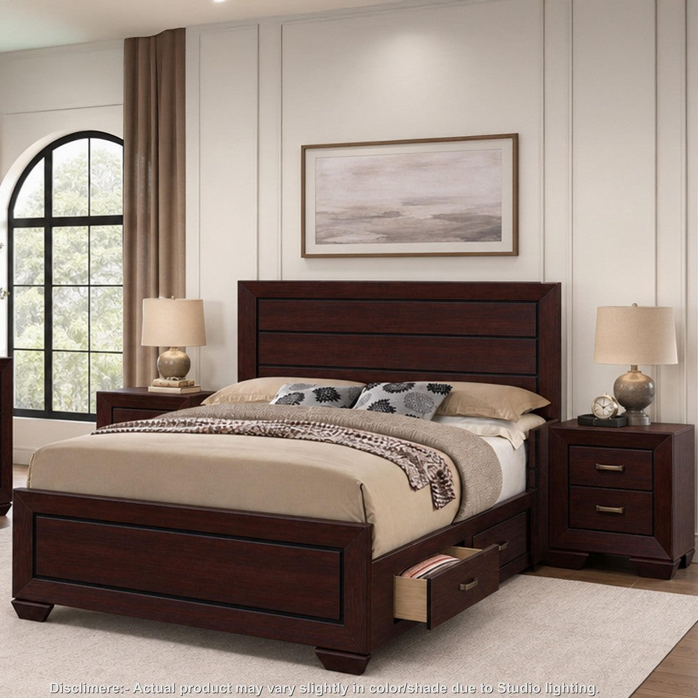King Bedroom Set, Storage Design, Brown, 3 Piece Set with 2 Nightstands