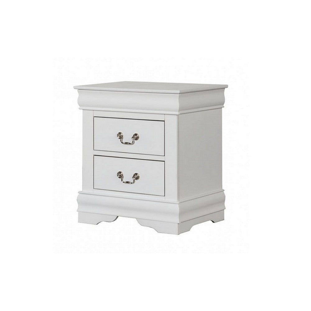 4pc Queen Bedroom Set, White and Nickel, 2 Nightstands and Dresser