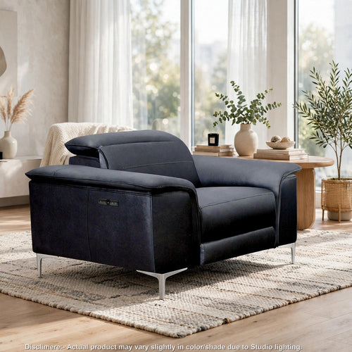 Cuny Power Recliner Chair with Adjustable Headrest | Black Faux Leather