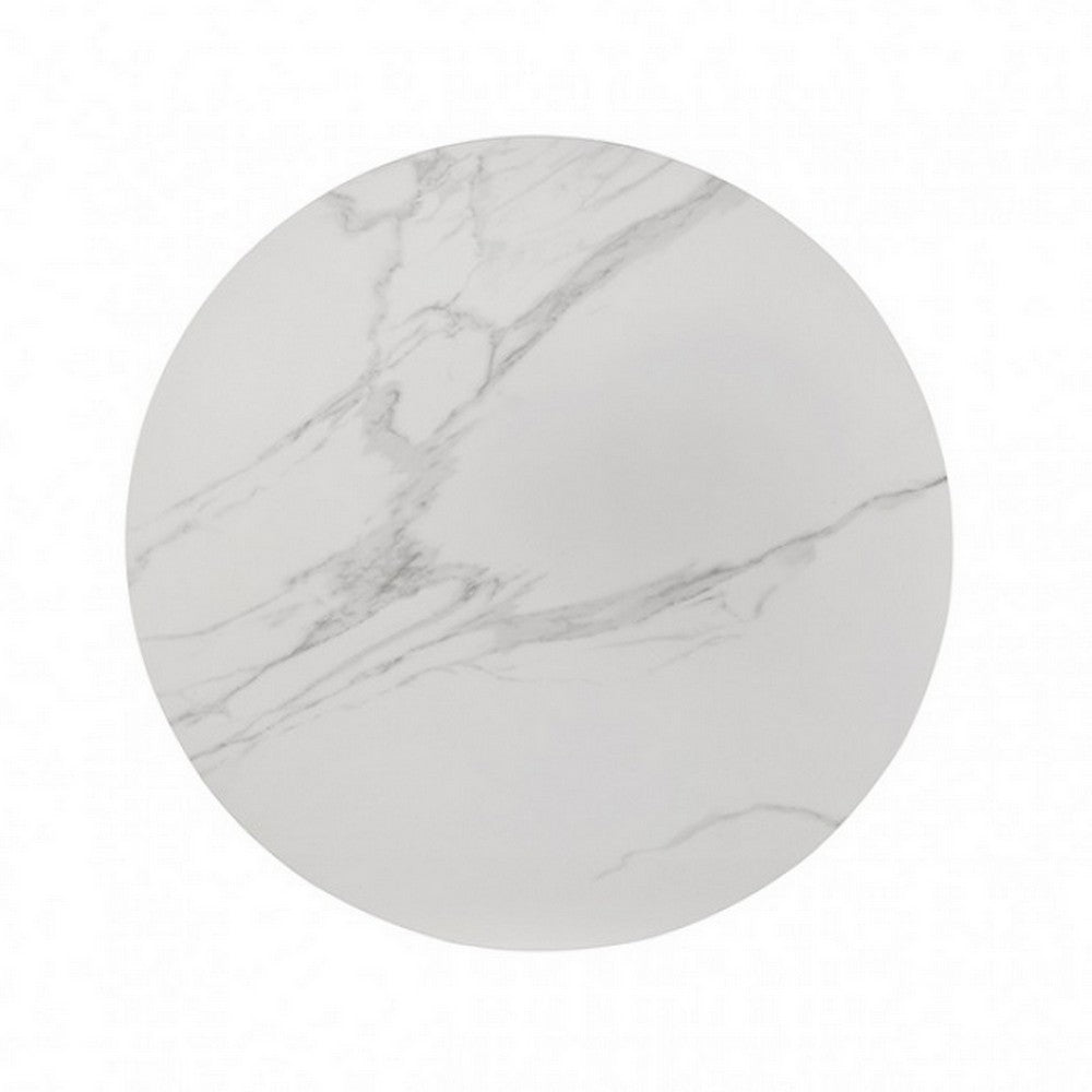 Maddy Round Dining Table | 47" White Sintered Stone Top | Black Wood