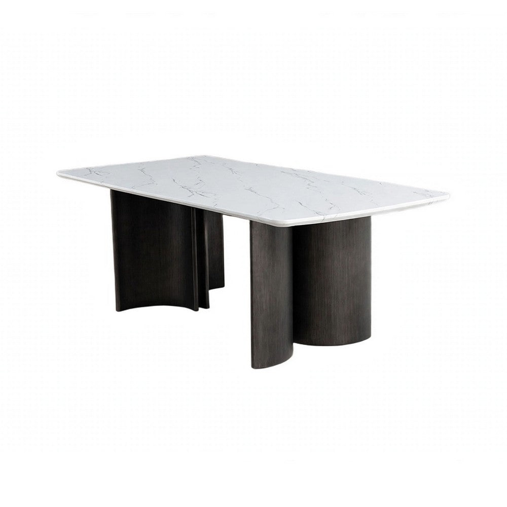 Sely Dining Table | Double Sculpted Pedestal Base | 78" White Faux Marble