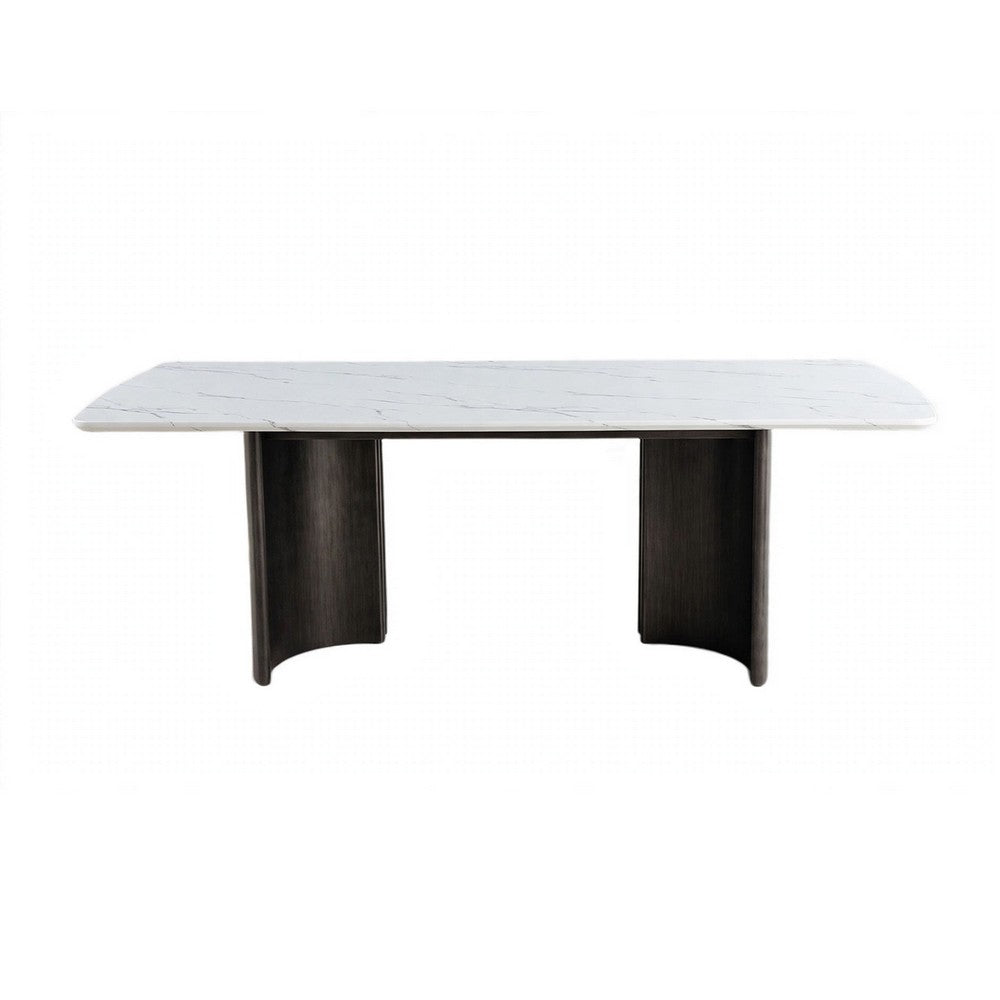Sely Dining Table | Double Sculpted Pedestal Base | 78" White Faux Marble