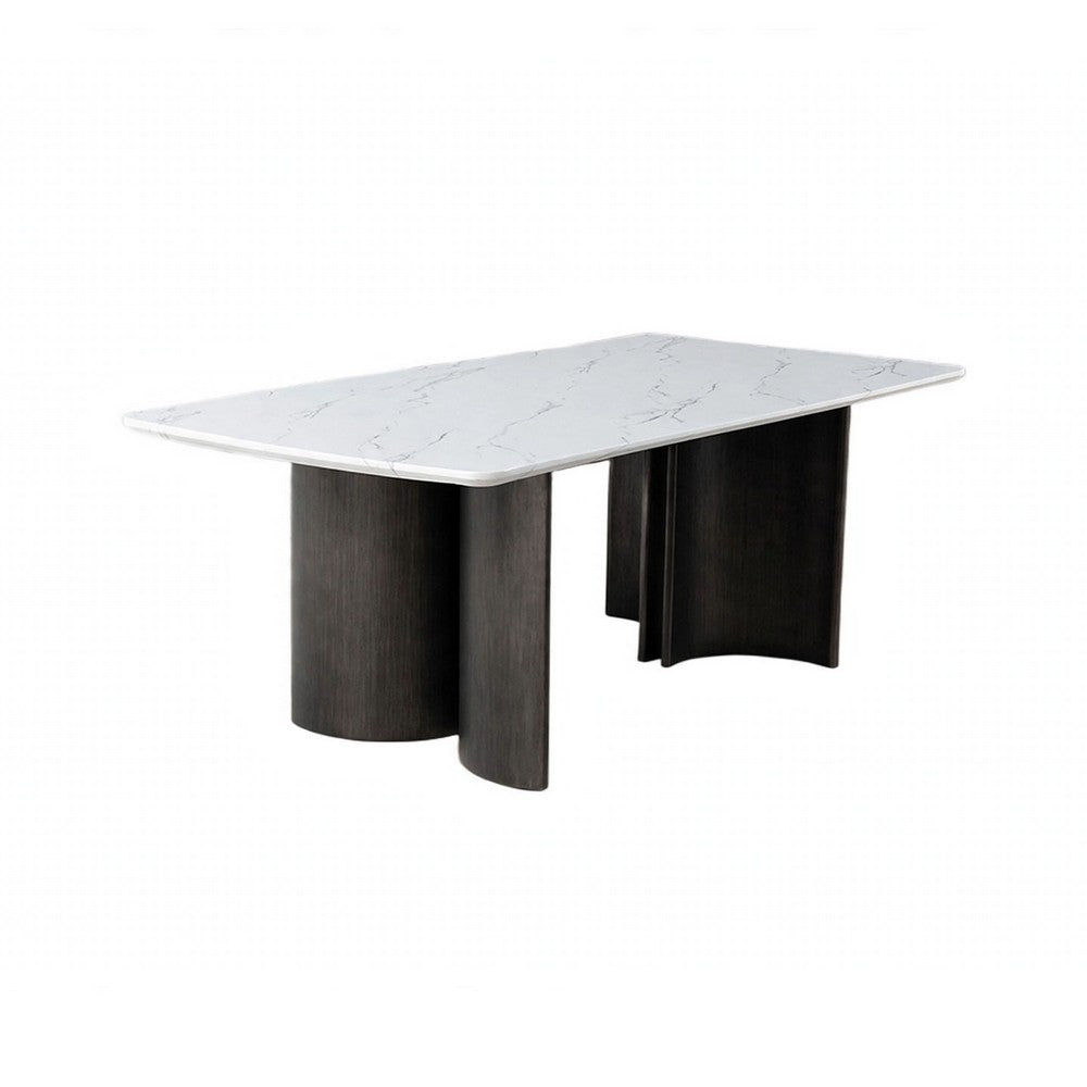 Sely Dining Table | Double Sculpted Pedestal Base | 78" White Faux Marble