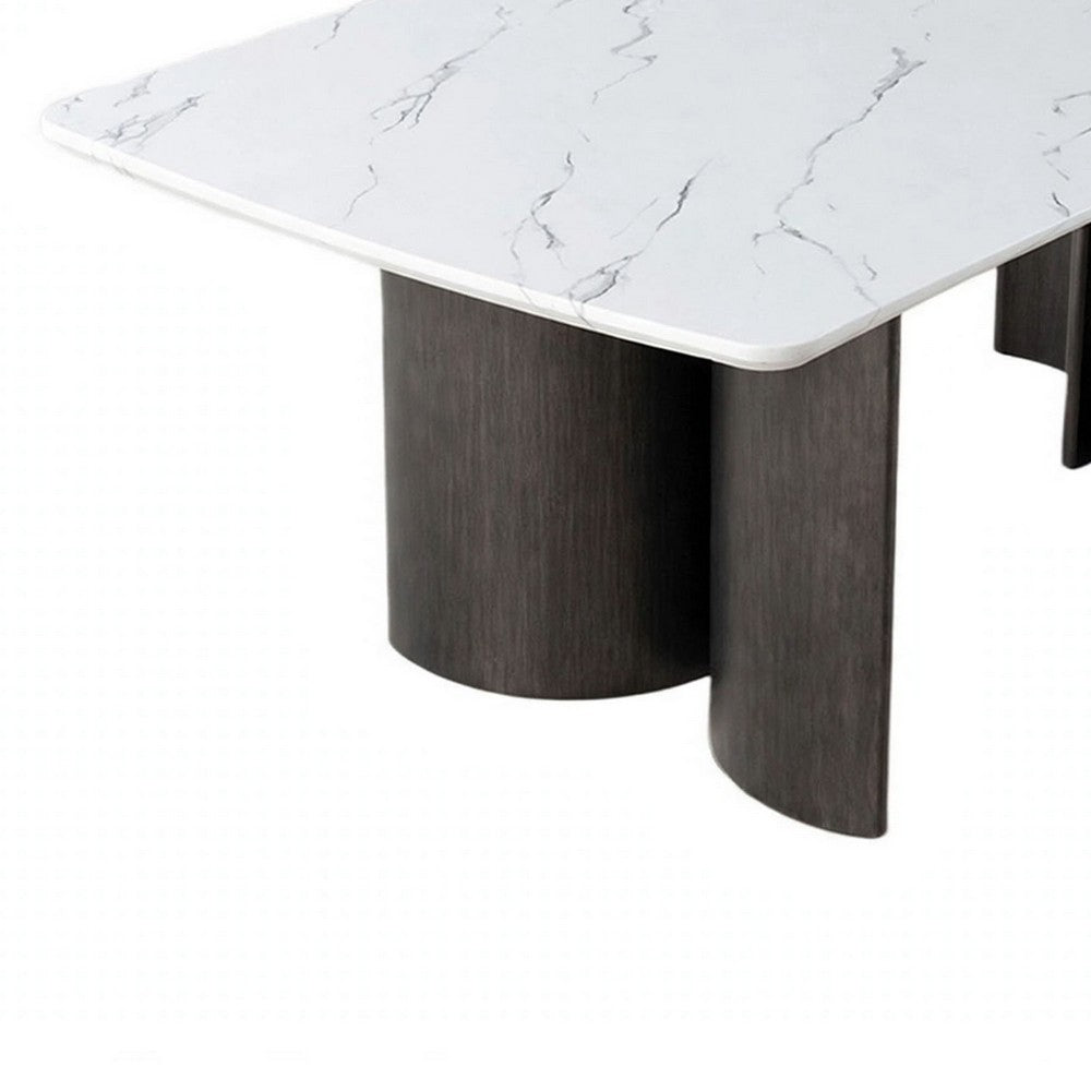 Sely Dining Table | Double Sculpted Pedestal Base | 78" White Faux Marble