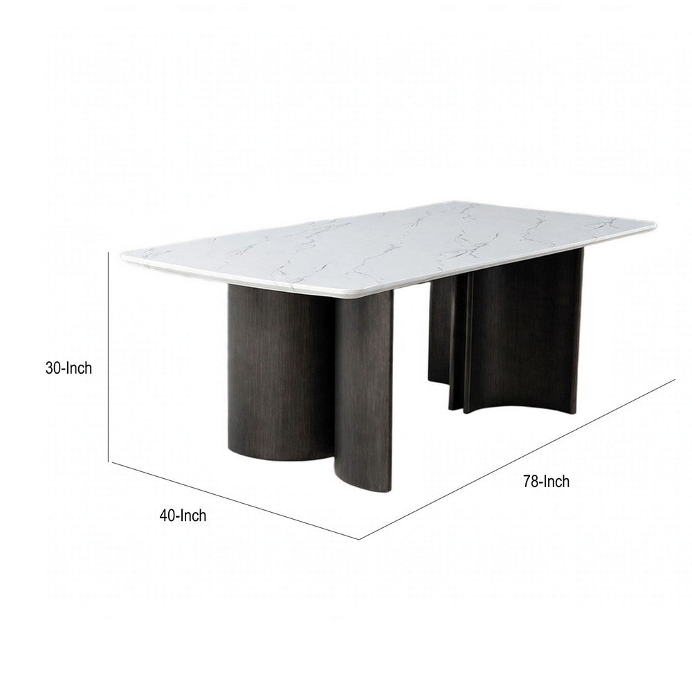 Sely Dining Table | Double Sculpted Pedestal Base | 78" White Faux Marble