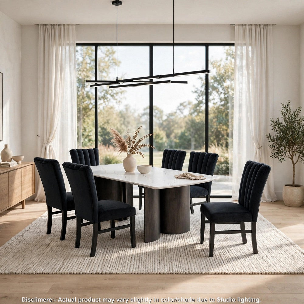 Sely Dining Table | Double Sculpted Pedestal Base | 78" White Faux Marble
