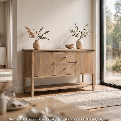 Reha Sideboard Server | 2 Drawers and Door Cabinets| Natural Brown | 59"
