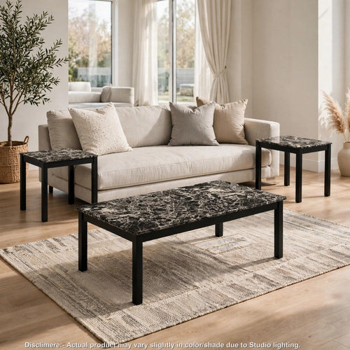 Traya 3Pc Accent Table Set | Solid Wood Legs | Black-White Faux Marble