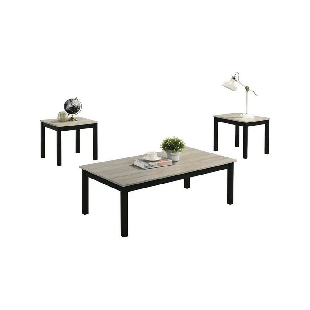Traya 3-Piece Modern Coffee and End Table Set with Solid Wood Legs | Light Gray