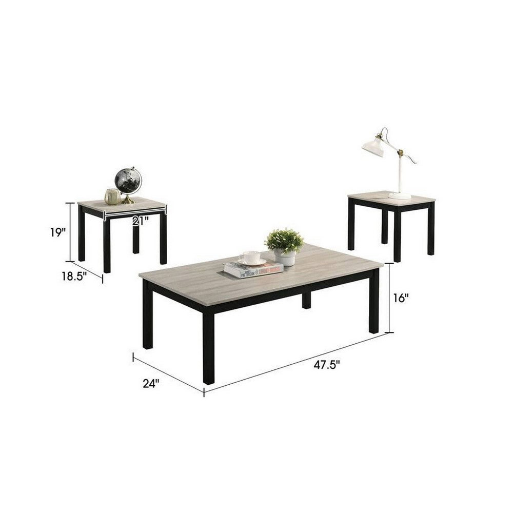 Traya 3-Piece Modern Coffee and End Table Set with Solid Wood Legs | Light Gray