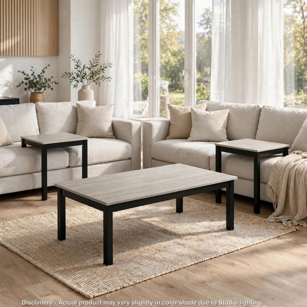 Traya 3-Piece Modern Coffee and End Table Set with Solid Wood Legs | Light Gray