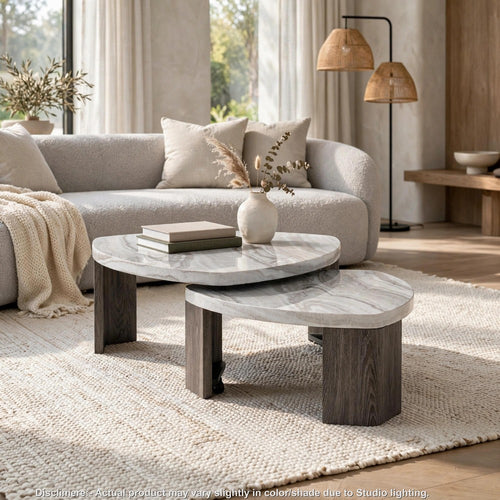Lesy Nesting Cocktail Table | Swivel Design | Hidden Casters Gray Wood