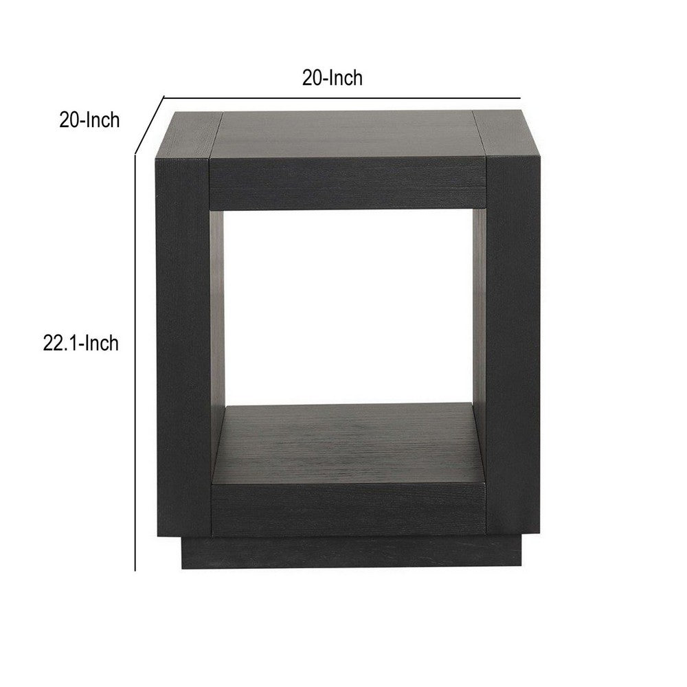 Dane Contemporary End Table | Lower Open Shelf | Black Oak Veneer | 22"
