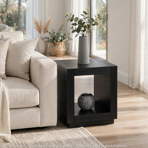 Dane Contemporary End Table | Lower Open Shelf | Black Oak Veneer | 22"