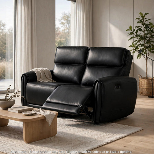 Sily Power Reclining Loveseat | USB Ports | Black Faux Leather | 57"
