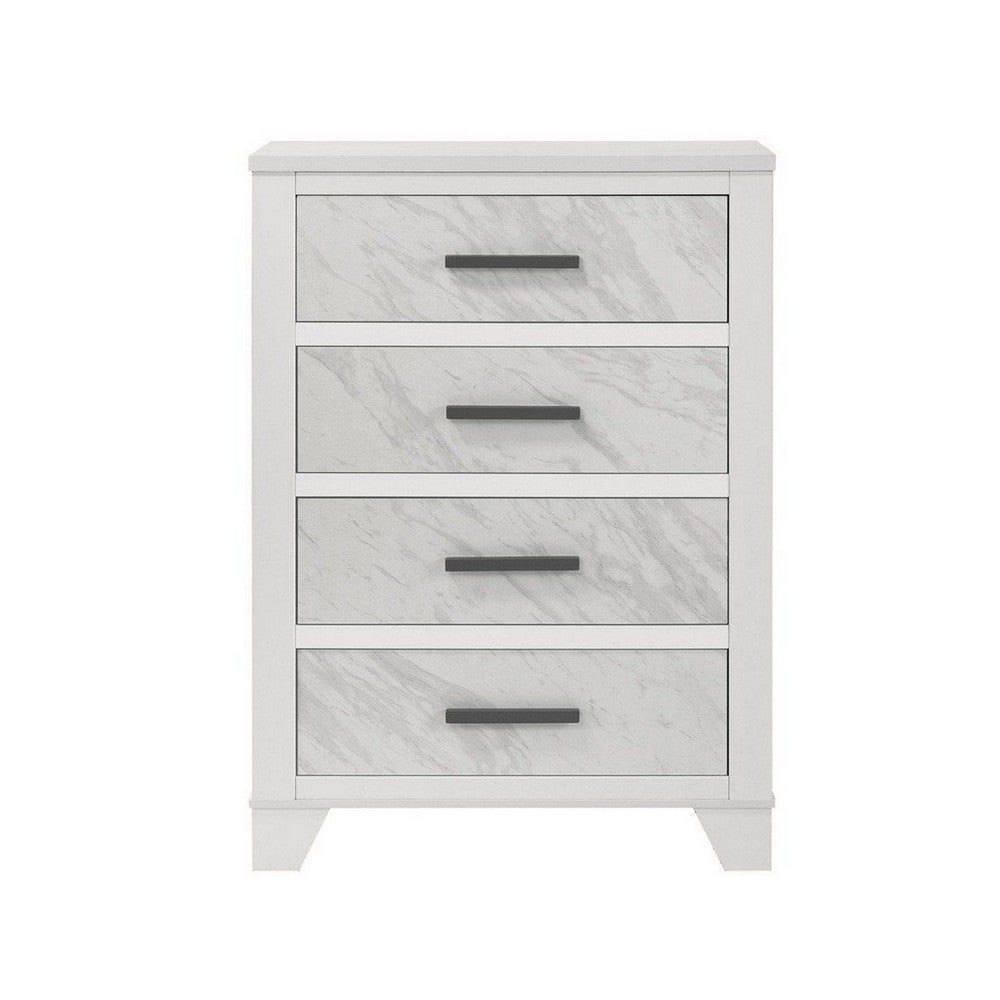 Feza Tall Dresser Chest with 4 Drawers | Faux Marble Accents | White