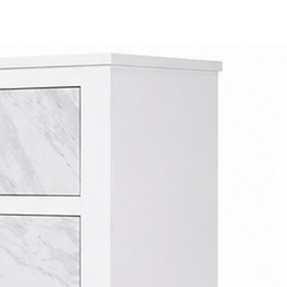 Feza Tall Dresser Chest with 4 Drawers | Faux Marble Accents | White